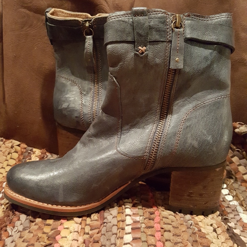Blue Leather Denim color ankle boots